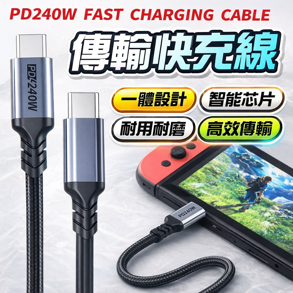 240W Type-C C to C 手機快充傳輸線 1M